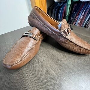 Prada Textured Brown Leather Loafers
